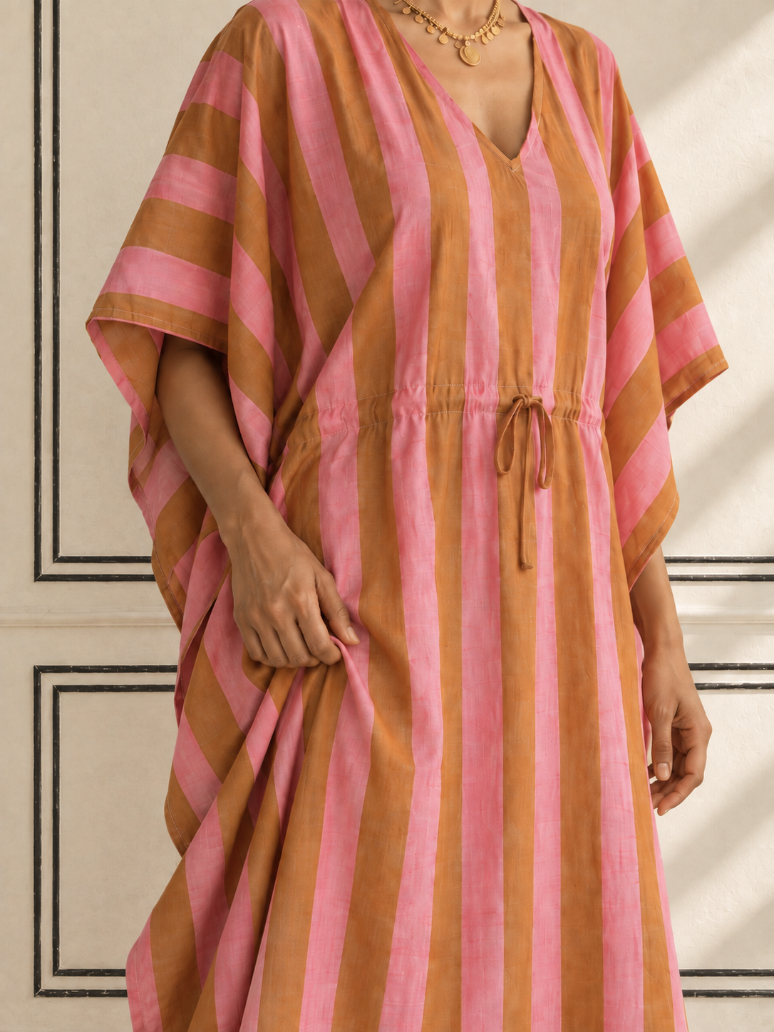 Pink & Gold Stripe Kaftan
