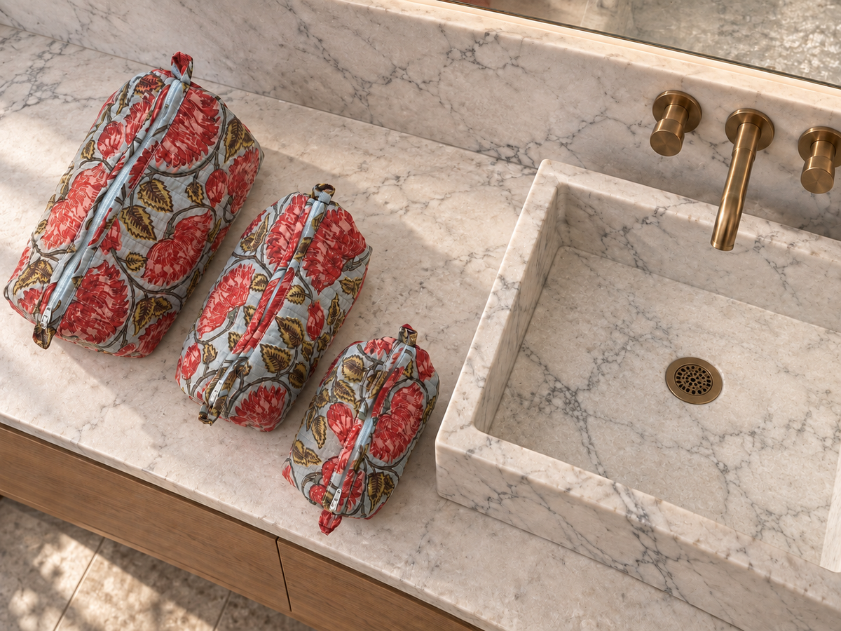 Coral Floral Quilted Toiltery Bar Trio