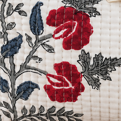 Set of Three White and Red Hand-block Printed Travel Bags