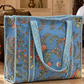 Pale Blue Floral Quilted Tote Bag