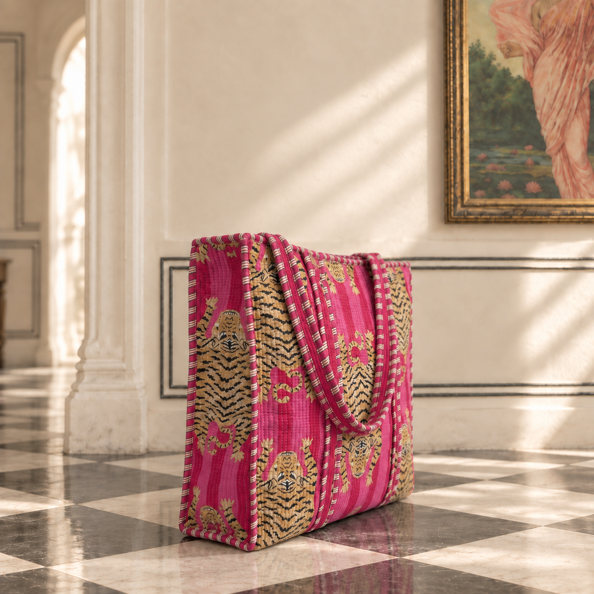 Pink Tiger Quilted Tote Bag