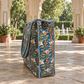 Blue and Orange Floral Quilted Tote Bag