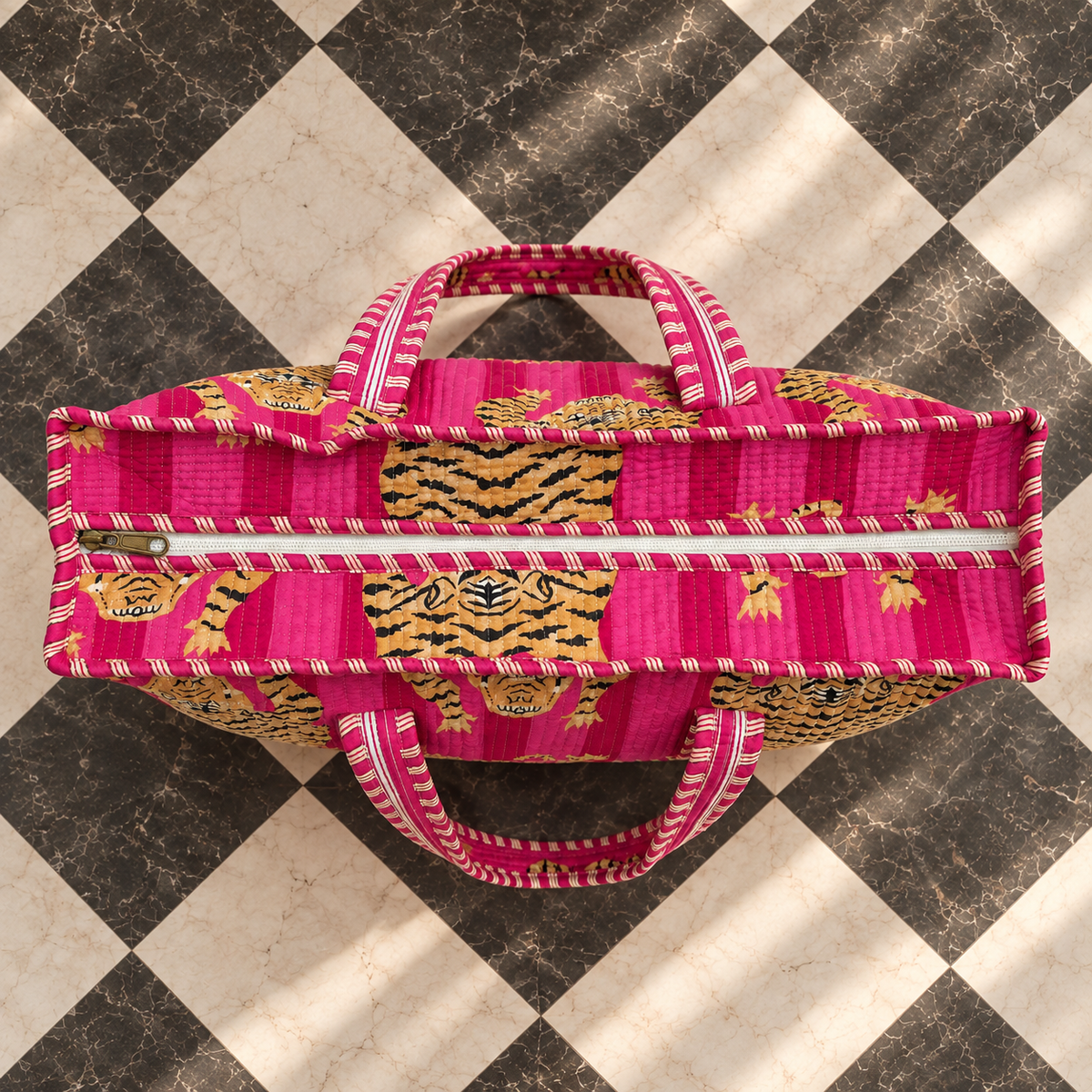 Pink Tiger Quilted Tote Bag