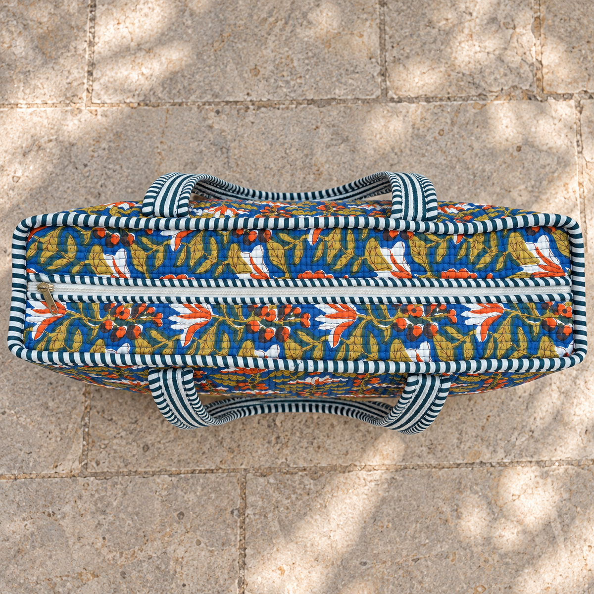 Blue and Orange Floral Quilted Tote Bag