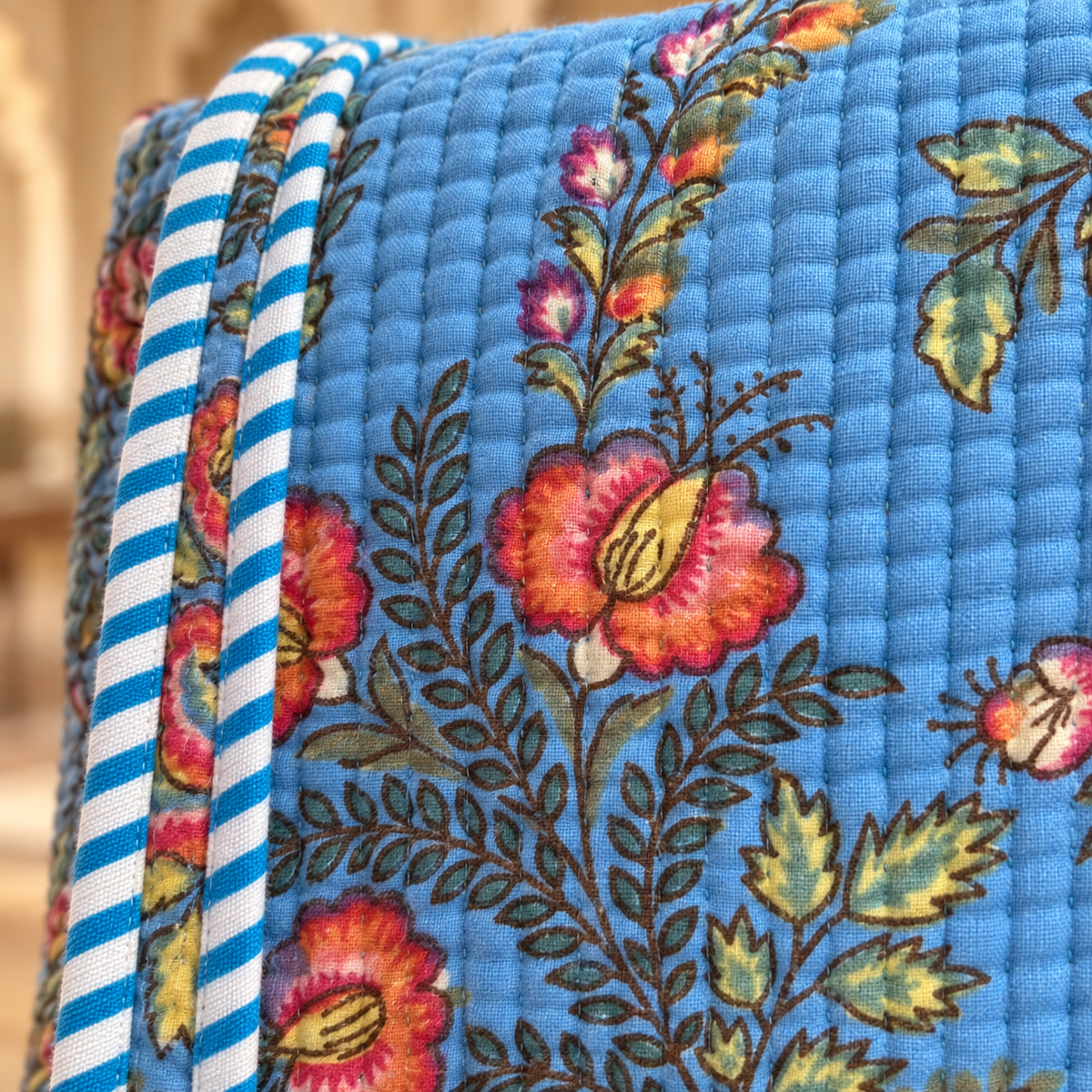 Pale Blue Floral Quilted Tote Bag