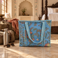 Pale Blue Floral Quilted Tote Bag
