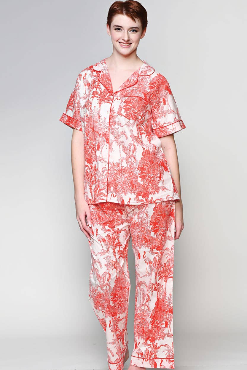 Red & White Short Sleeve Cotton Pajamas - DharBazaar