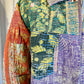 Sustainably Crafted Unique Quilted Trucker Jacket in Blue, Purple, green and Yellow from Recycled Saris - DharBazaar