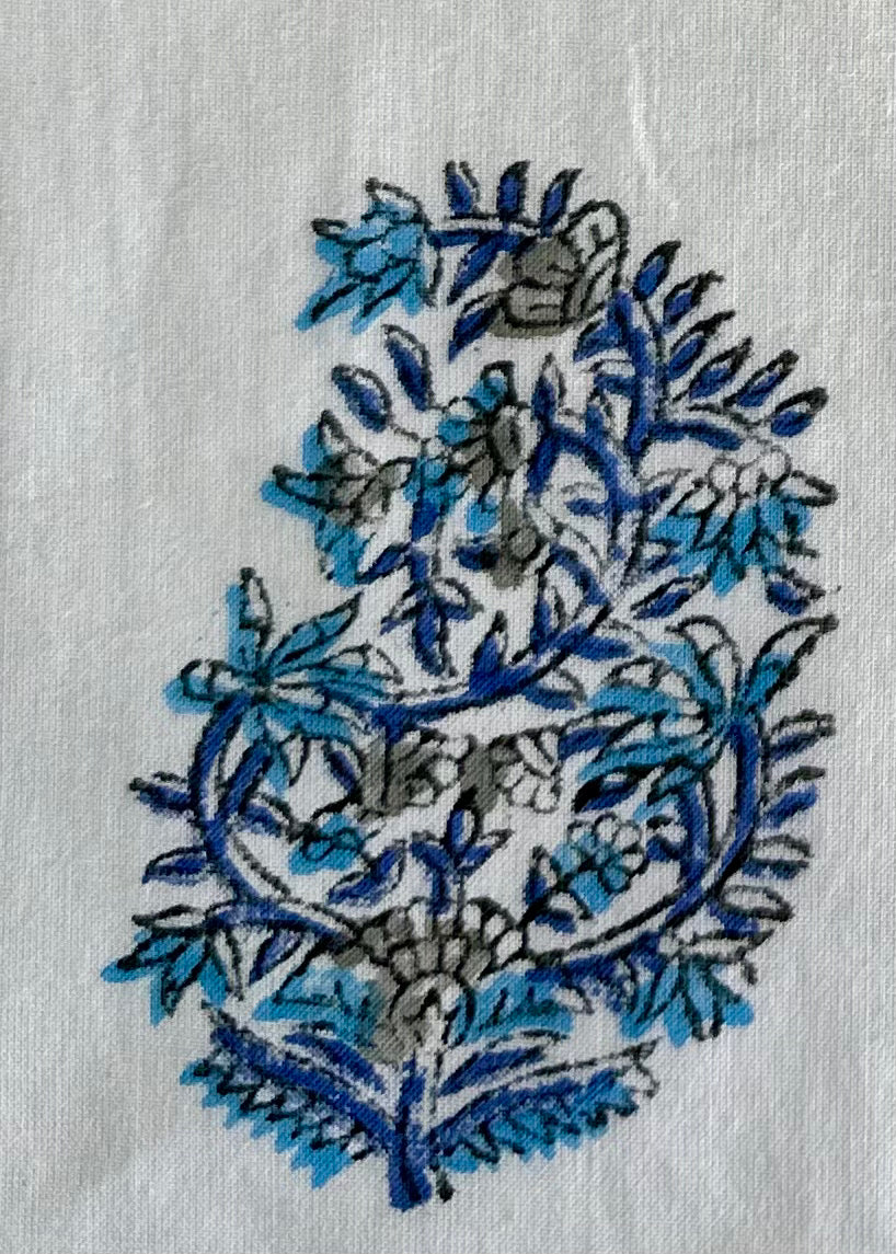 Blue Floral Block Print Dinner Napkins I Set of 4 I Cloth Napkins I Wedding Napkins - DharBazaar