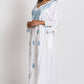 White Cotton Caftan with Light Blue Hand Embroidery - DharBazaar