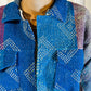 Sustainably Crafted Unique Quilted Trucker Jacket in Blue and Purple from Recycled Saris - DharBazaar