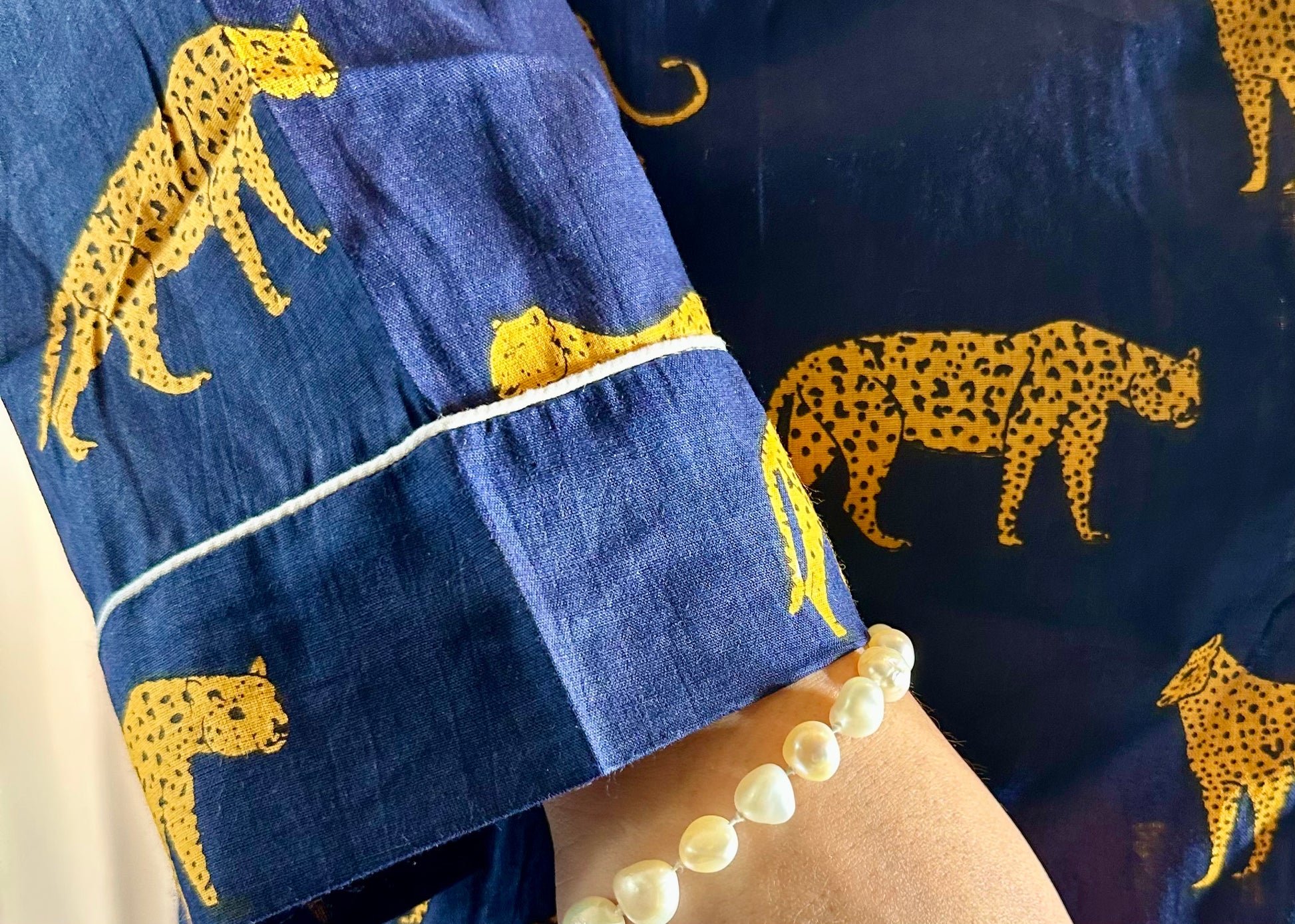 Leopard on the Prowl Pajama Set in Navy Blue - DharBazaar