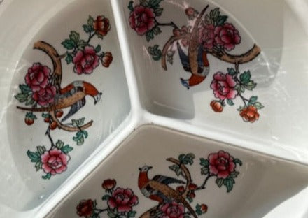Rare Vintage Divided Serving Dish with Pheasant Pattern Made by F Winkle Whieldon I Chinoiserie Birds - DharBazaar
