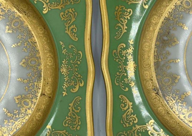 Set of 6 Rare Green and Gold Lunch Plates I Bring a Touch of Royal Bavarian History to Your Table I Art Nouveau Period - DharBazaar
