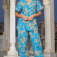 Turquoise & Gold Short Sleeve Cotton Pajamas - DharBazaar