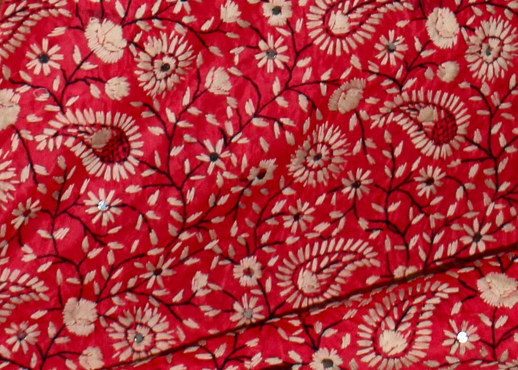 Red Amritsar Shawl Evening Wrap I Mothers Day Gift I  Phulkari Embroidery I Elegant Evening Wrap - DharBazaar