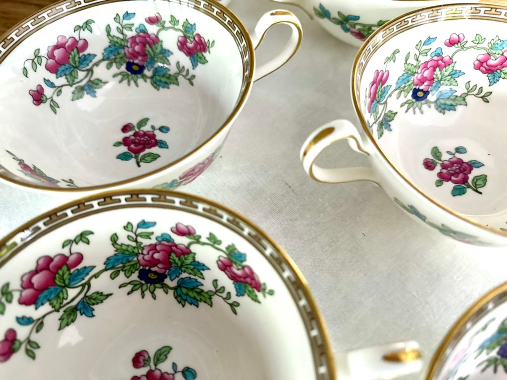 Exquisite Set of 6 Ansley Double Handle Soup Bowls I Vintage Dinnerware I Antique Dinner Plates - DharBazaar