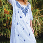 Cotton Caftan with Navy Blue Hand Embroidery - DharBazaar