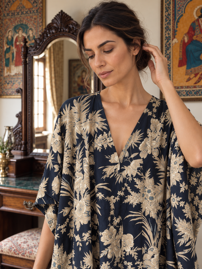 Black and Ivory Floral Kaftan