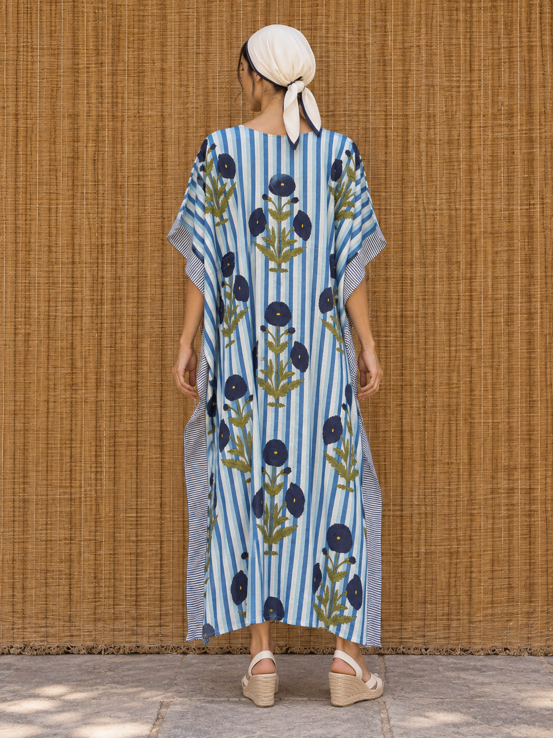 Blue and White Striped Poppy Kaftan
