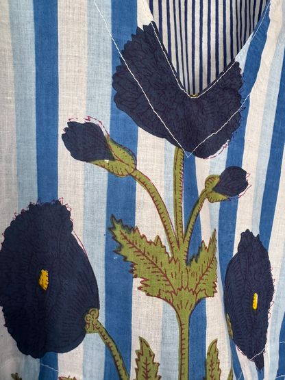 Blue and White Striped Poppy Kaftan
