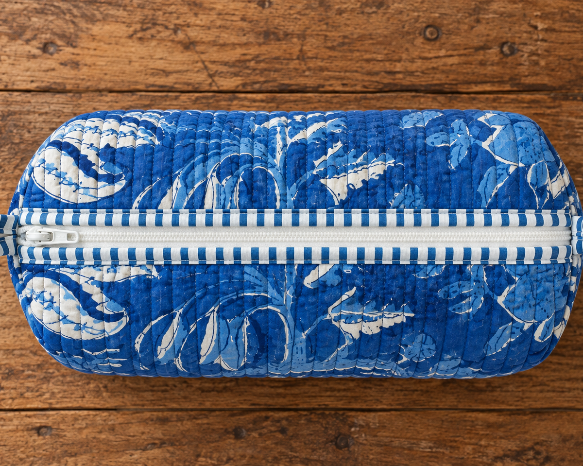 Set of Three Indigo Hand-block Printed Travel Bags