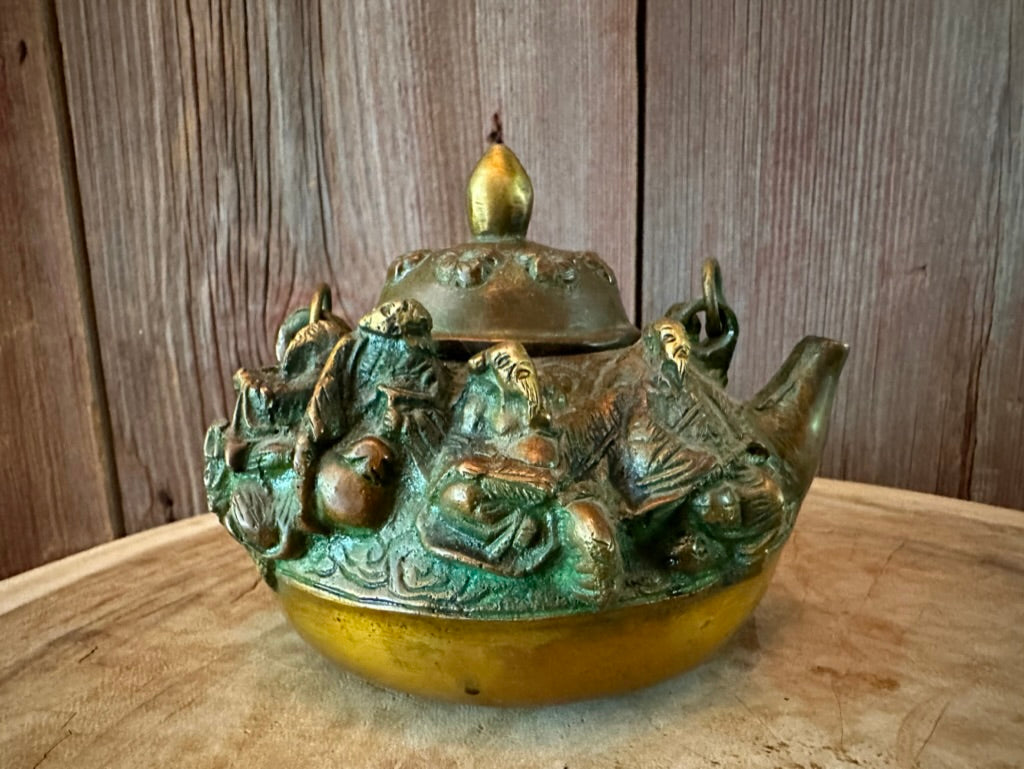 Antique Chinese Bronze Teapot I  Eight Immortals I 19th Century Chinese Bronze I  Chinese Teapot I Gift for him - DharBazaar