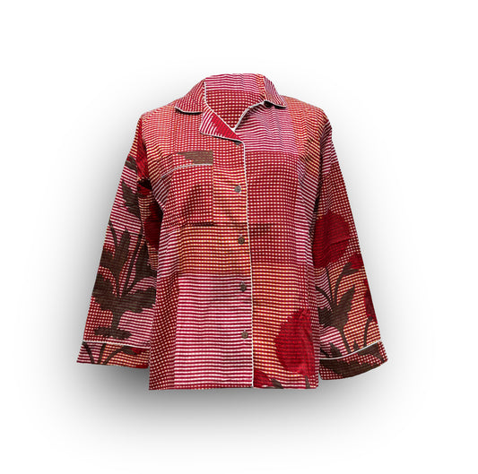 Women's Block Print Pajama Set |Crimson Bloom