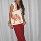 Luxury Cotton Culottes in Red with Floral Trim I Cotton Pants I Womens Pants I Trousers I Formal Pants in Red - DharBazaar
