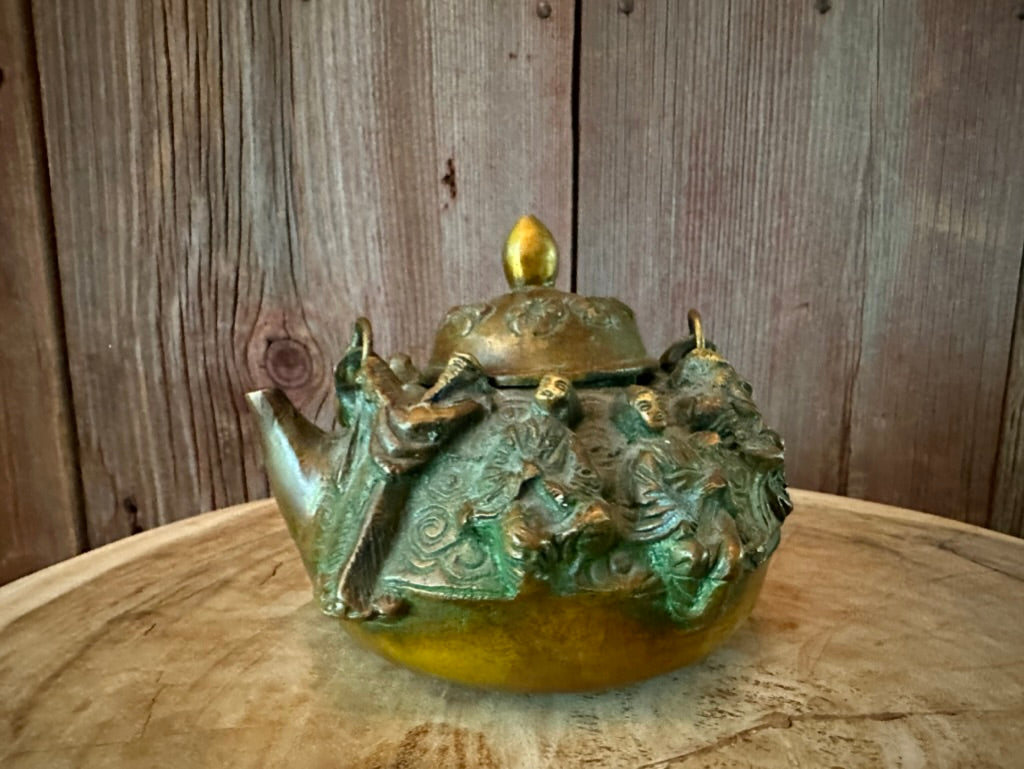 Antique Chinese Bronze Teapot I  Eight Immortals I 19th Century Chinese Bronze I  Chinese Teapot I Gift for him - DharBazaar
