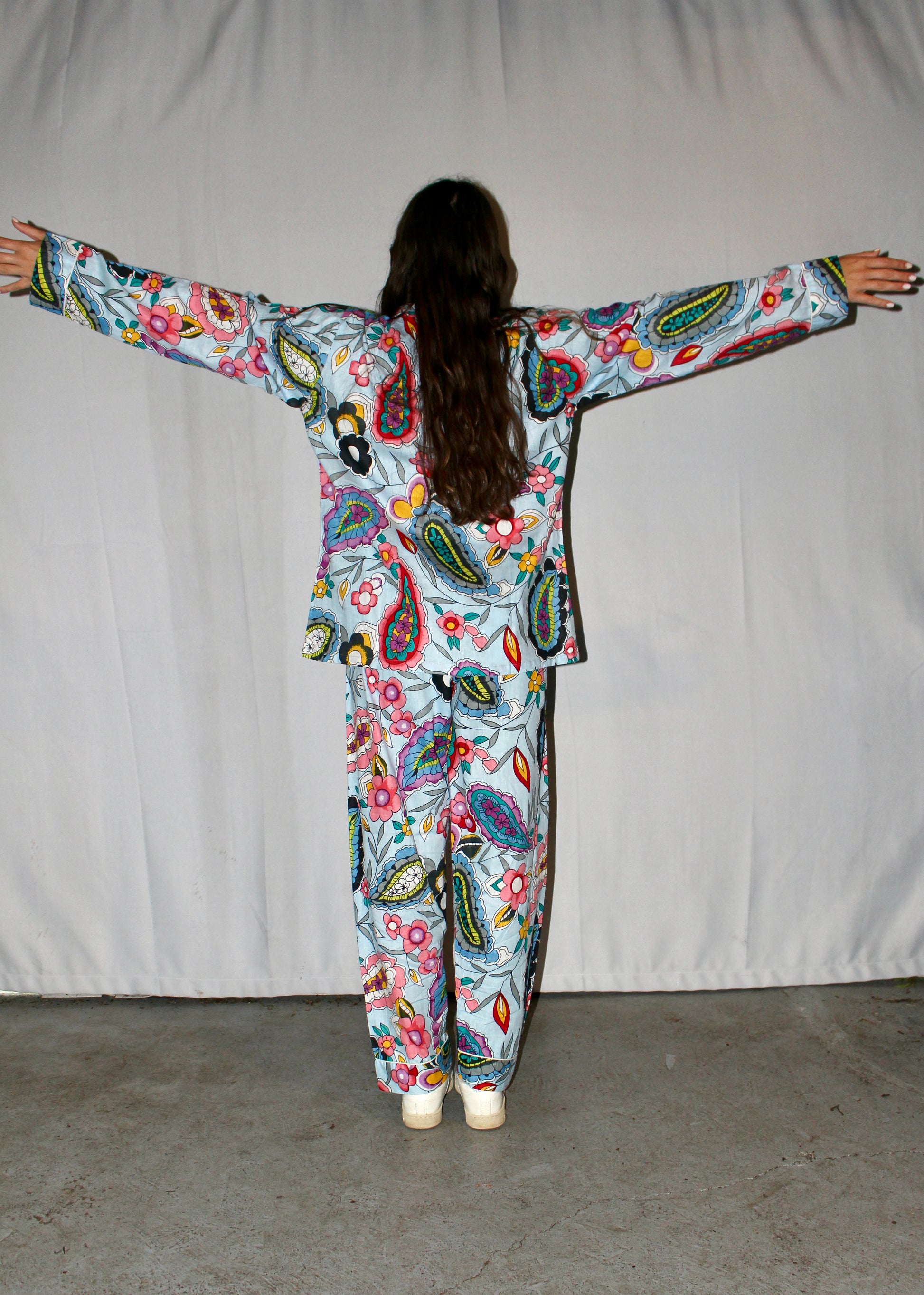 Chinoiserie Pajamas, 100 Percent Cotton Pajamas, Light Grey Floral Pajamas, Pajamas For Women Cotton, Pajama Tops, Bridesmaid Pajamas - DharBazaar