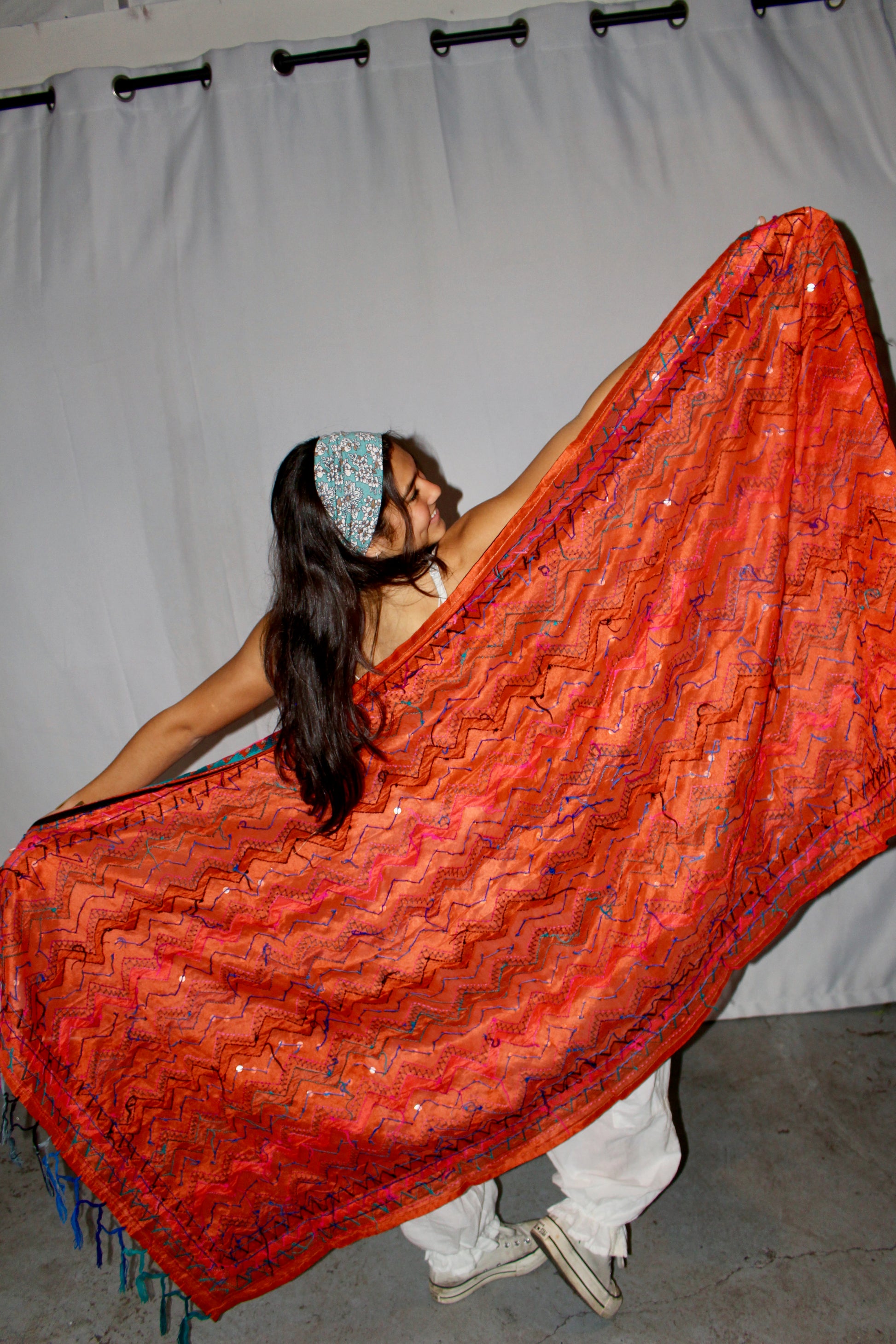 Orange Amritsar Shawl Evening Wrap I Mothers Day Gift I  Phulkari Embroidery I Elegant Evening Wrap - DharBazaar