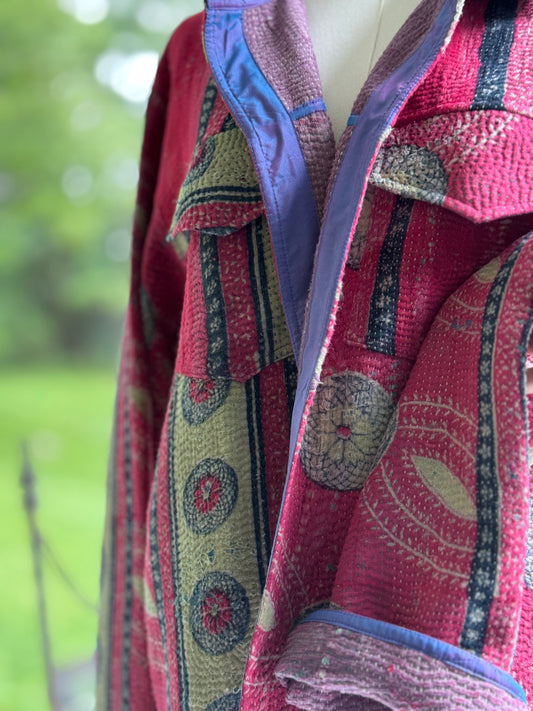 Kantha Trucker Jacket | Purple Mandalas