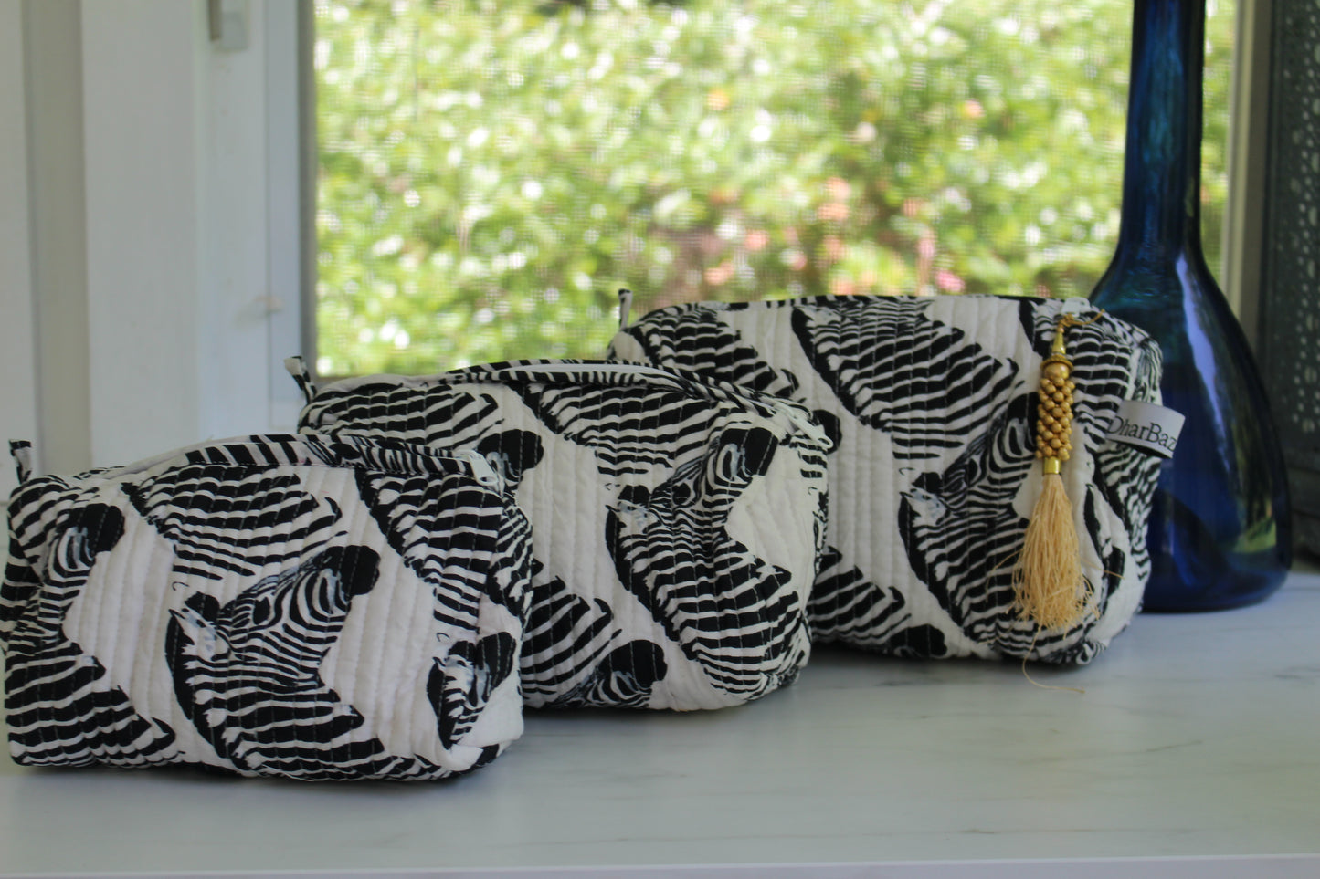 Set of 3 Zebra Travel Pouches | Cosmetics Bag | Travel Essentials | Toiletries Bag | Makeup Bag - DharBazaar