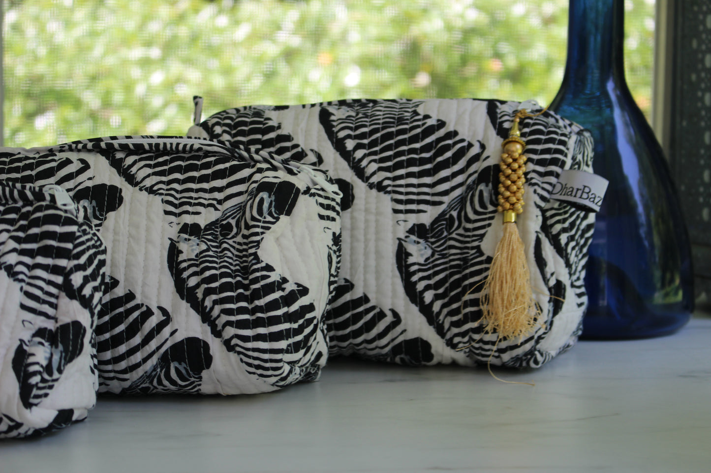 Set of 3 Zebra Travel Pouches | Cosmetics Bag | Travel Essentials | Toiletries Bag | Makeup Bag - DharBazaar