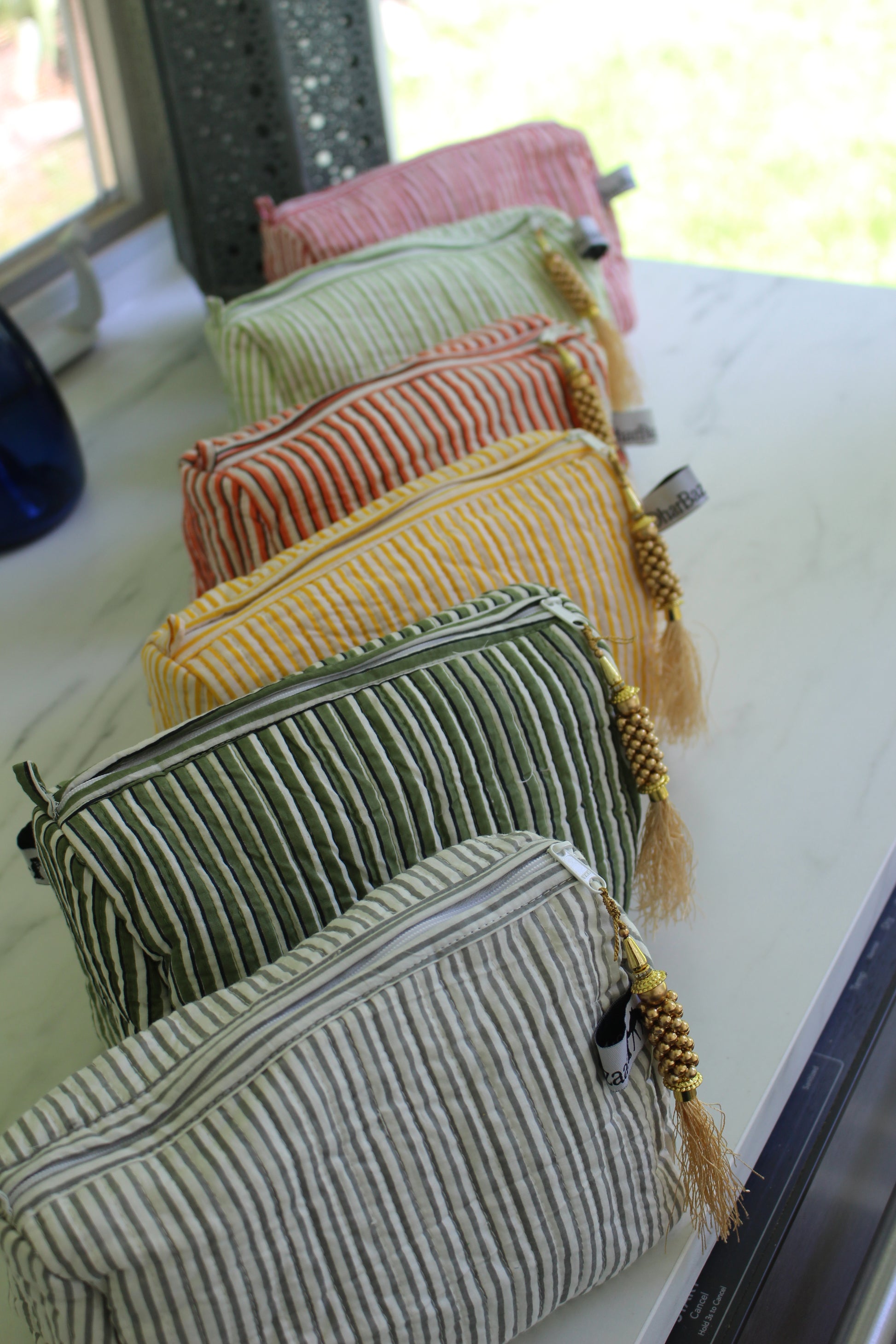 Set of 3 Striped Travel Pouches Collection | Cosmetics Bag | Travel Essentials | Toiletries Bag | Makeup Bag - DharBazaar