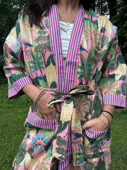 Hand-Block Print Robe | Sunrise Jungle