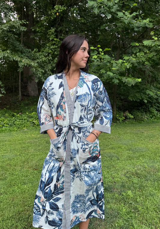 Hand-Block Print Robe | Owl Club