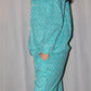 Turquoise Pajamas with White Mughal Oval Pattern - DharBazaar