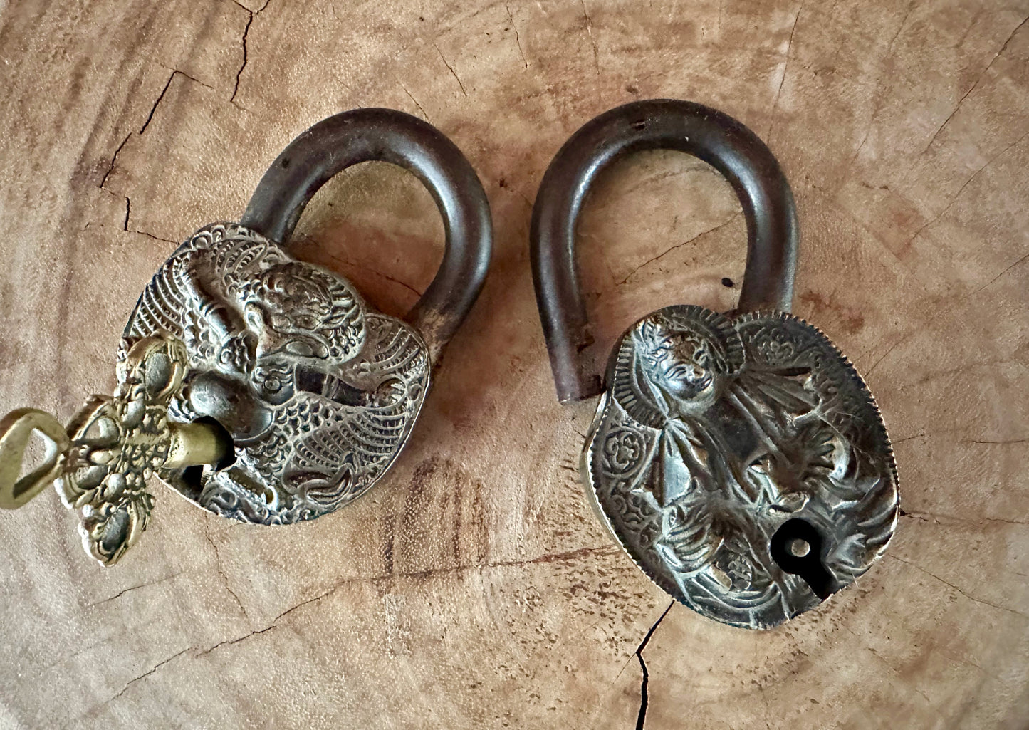 A Pair of Antique Temple Locks from  Monastery in Ladhak I Tibetan Antiques I Chinese Antique Locks I Gifts - DharBazaar