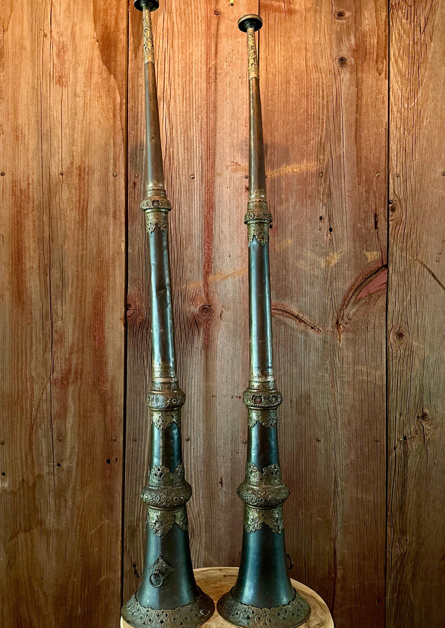 Set of Two Tibetan Long Horns I Antique Music Instrument I  Tibetan I Buddhist I Housewarming Gift - DharBazaar