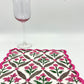 Set of 4 Cocktail Napkins with a Pink and Green Hand-block Print and Scalloped Edge Embroidery |  Cotton Napkins | Wedding Napkins - DharBazaar