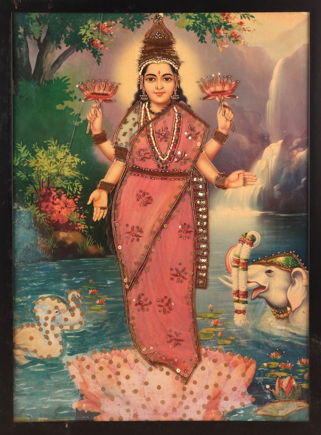 Vintage Print of Goddess Laxmi I Calendar Art I Bazaar Art I Indian Art I Vintage Indian Prints - DharBazaar