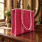 Pink Floral Quilted Tote Bag with Striped Handles
