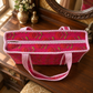 Pink Floral Quilted Tote Bag with Striped Handles