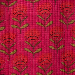 Pink Floral Quilted Tote Bag with Striped Handles
