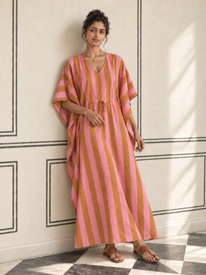 Pink & Gold Stripe Kaftan