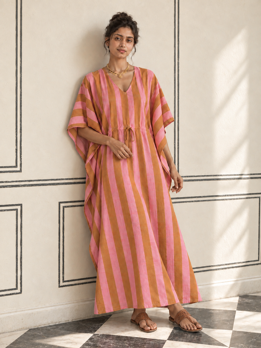 Pink & Gold Stripe Kaftan
