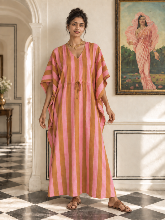 Pink & Gold Stripe Kaftan