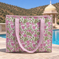 Pink and Green Floral Quilted Tote Bag